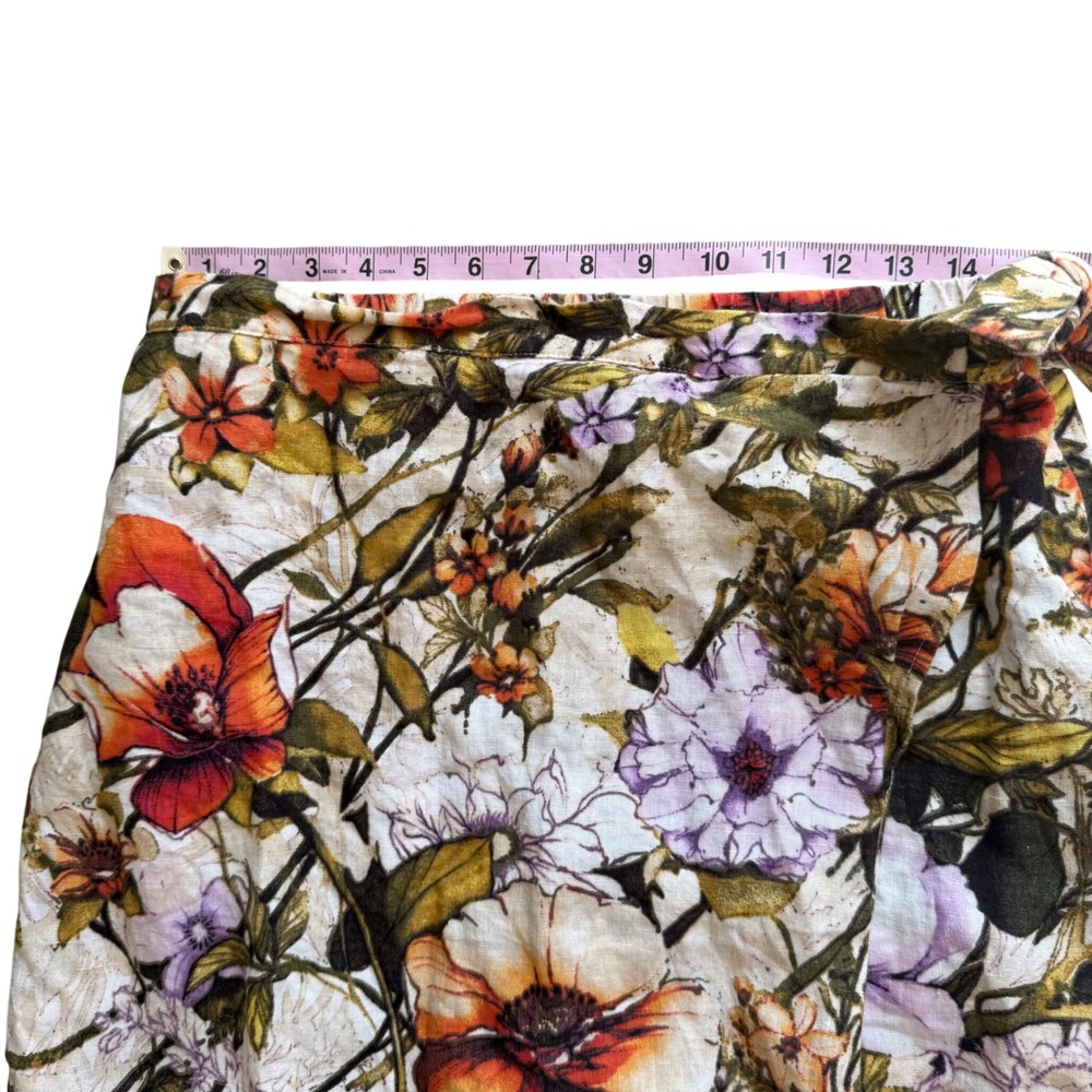 Chicos Floral Linen faux Wrap Midi Skirt Sz 1 luxury chic Garden Party Botanical - Picture 6 of 10